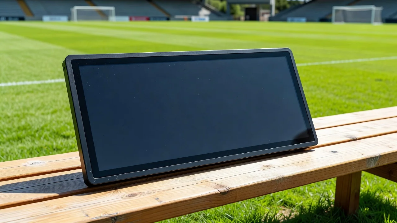 Substitution board lying on a bright bench with a blank display