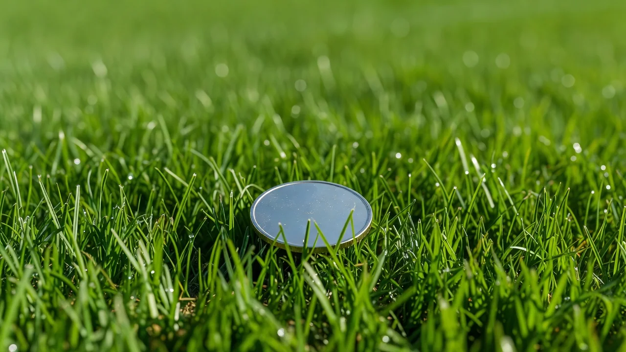 Soccer corner quadrant arc on vivid grass in bright light