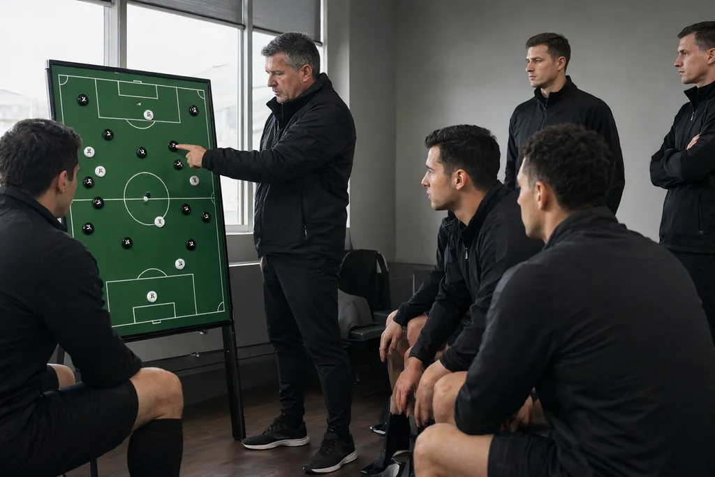 Plain football shirt hanging in an empty bright dressing room